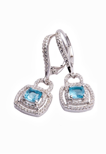 SHANTAL JEWELRY grey and white and blue and silver Cubic Zirconia Silver Blue Tanzanite Square Drop Earrings SH814AC10HNPSG_1