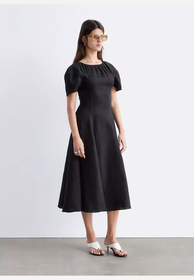 Flared Linen Midi Dress