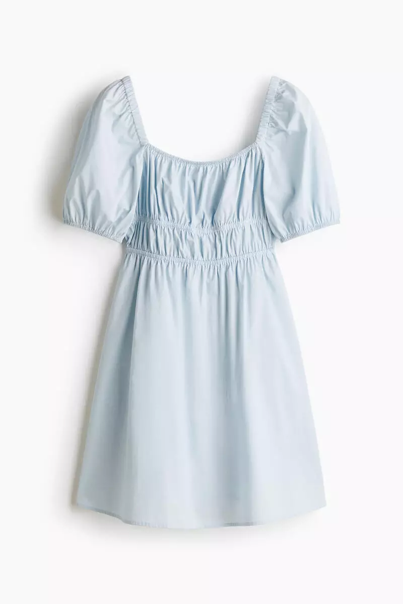 Puff-sleeved poplin dress