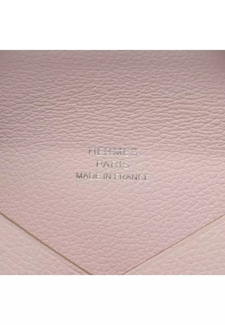 Pre-Loved Hermès Calvi rose dragees coin purse Evercolor Light pink silver hardware U stamp