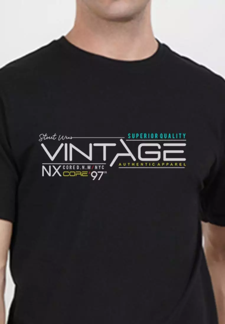 Vintage Core GraphiccBlack Cotton Short Sleeve Crew Neck Relaxed Tee