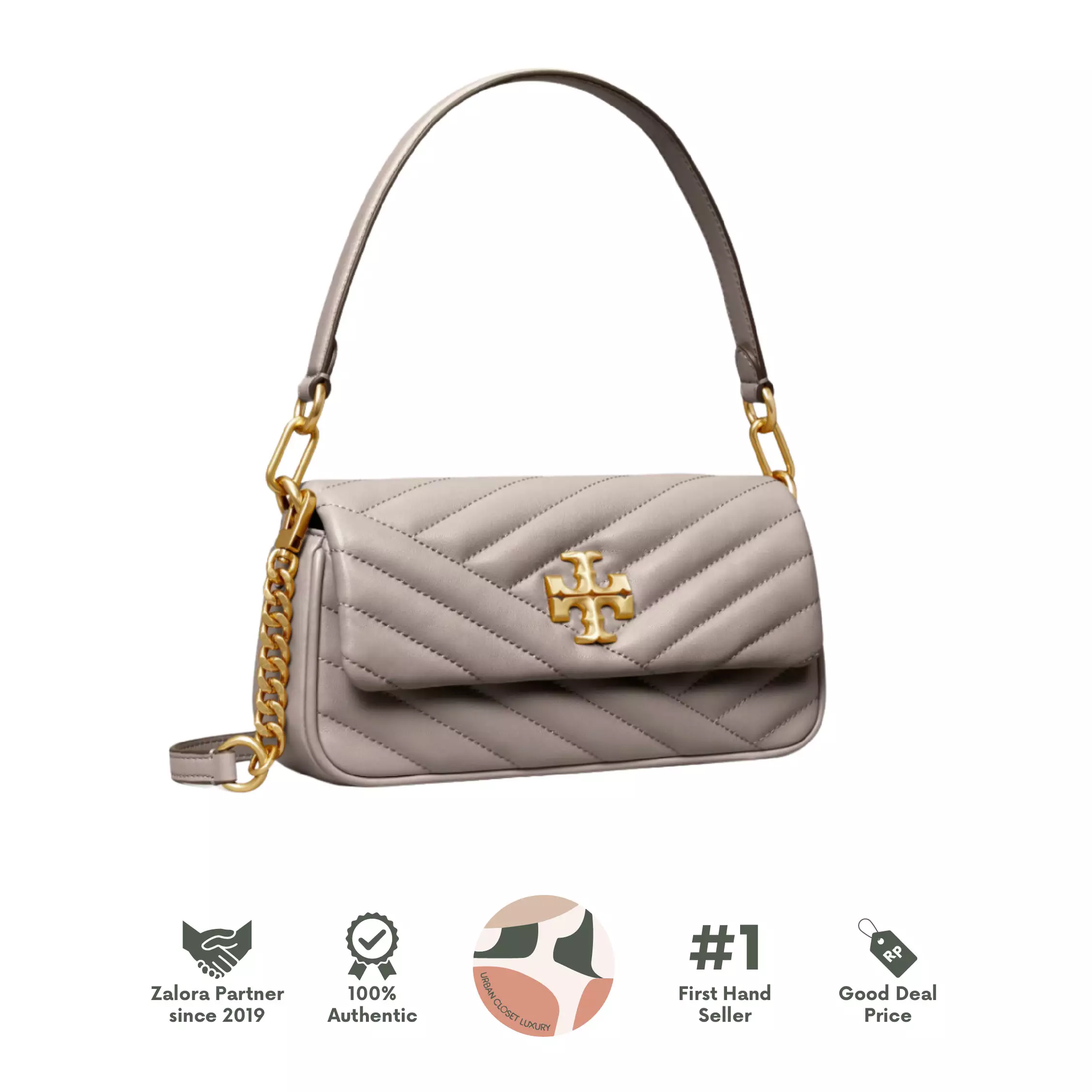 Small Kira Chevron Flap Shoulder Bag Grey