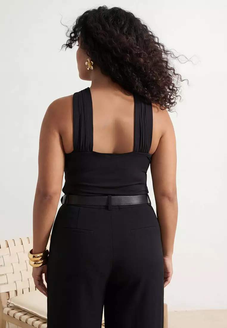 Black Accessory Detailed Gathered Knitted Plus Size Blouse Tbbss26Af00072