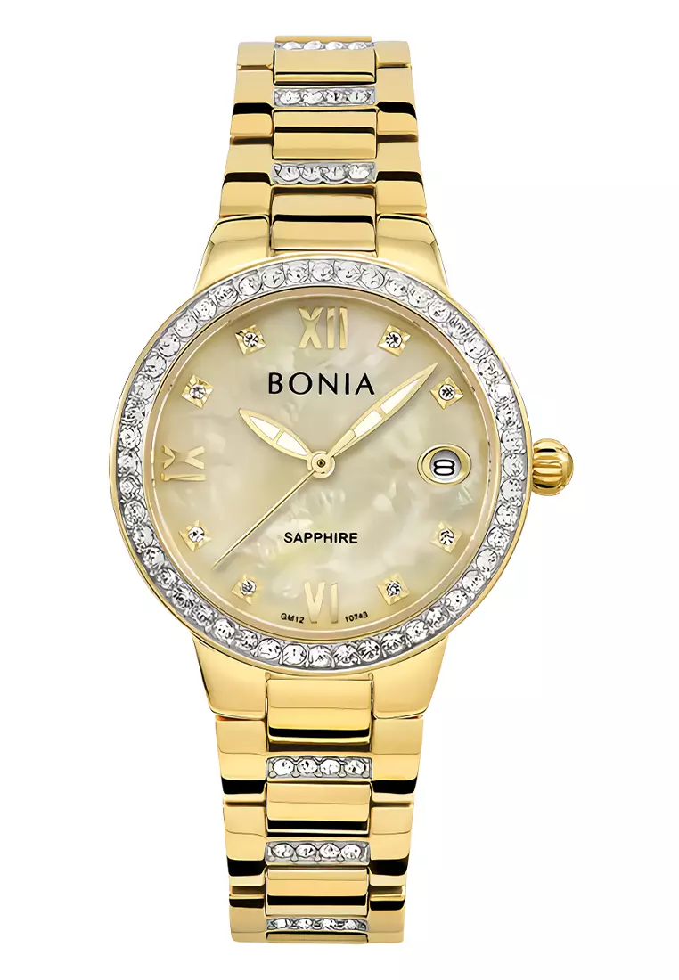 Bonia Sapphire Glass - Jam Tangan Analog Wanita - Gold Dial - Gold Stainless Steel - B10743-2223S