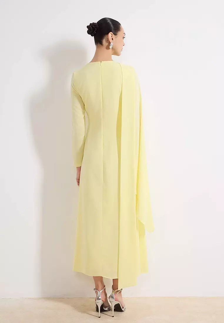 Yellow Shawl Detailed Evening Dress Tctss24Db00036