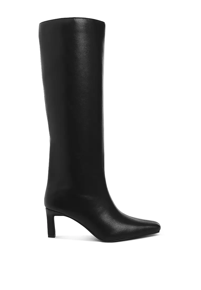 Kitten Heel Long Boots in Black