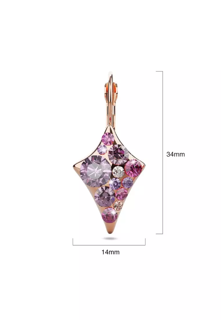 Shades Of Pink Clustered Crystals Leverback Earrings In Rose Gold 