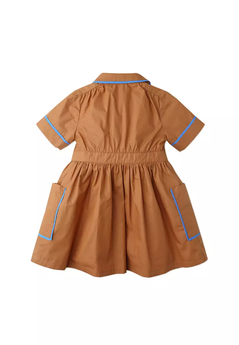 Girls Peter Pan Collared Dress With Contrast Piping