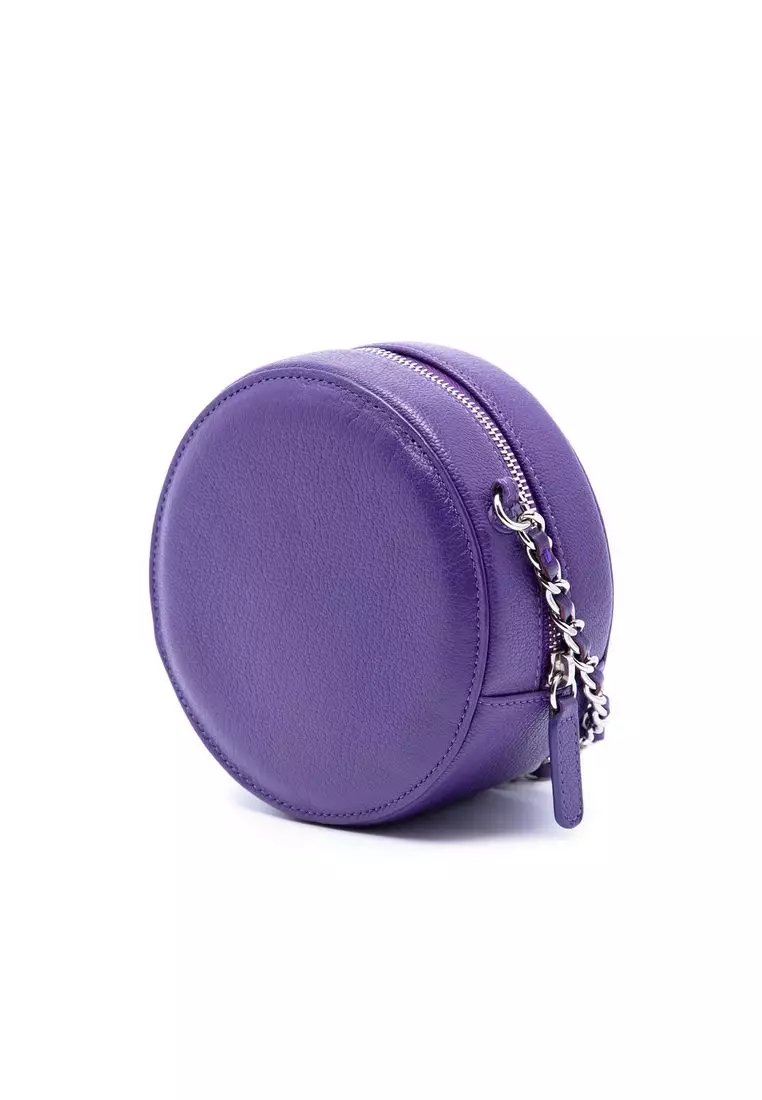 Pre-Loved Chanel Cc Goatskin Round Ski Clutch With Chain
