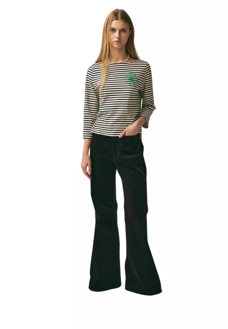 Slim Tshirt 3/4 Sleeve Stripe - Ivory Green