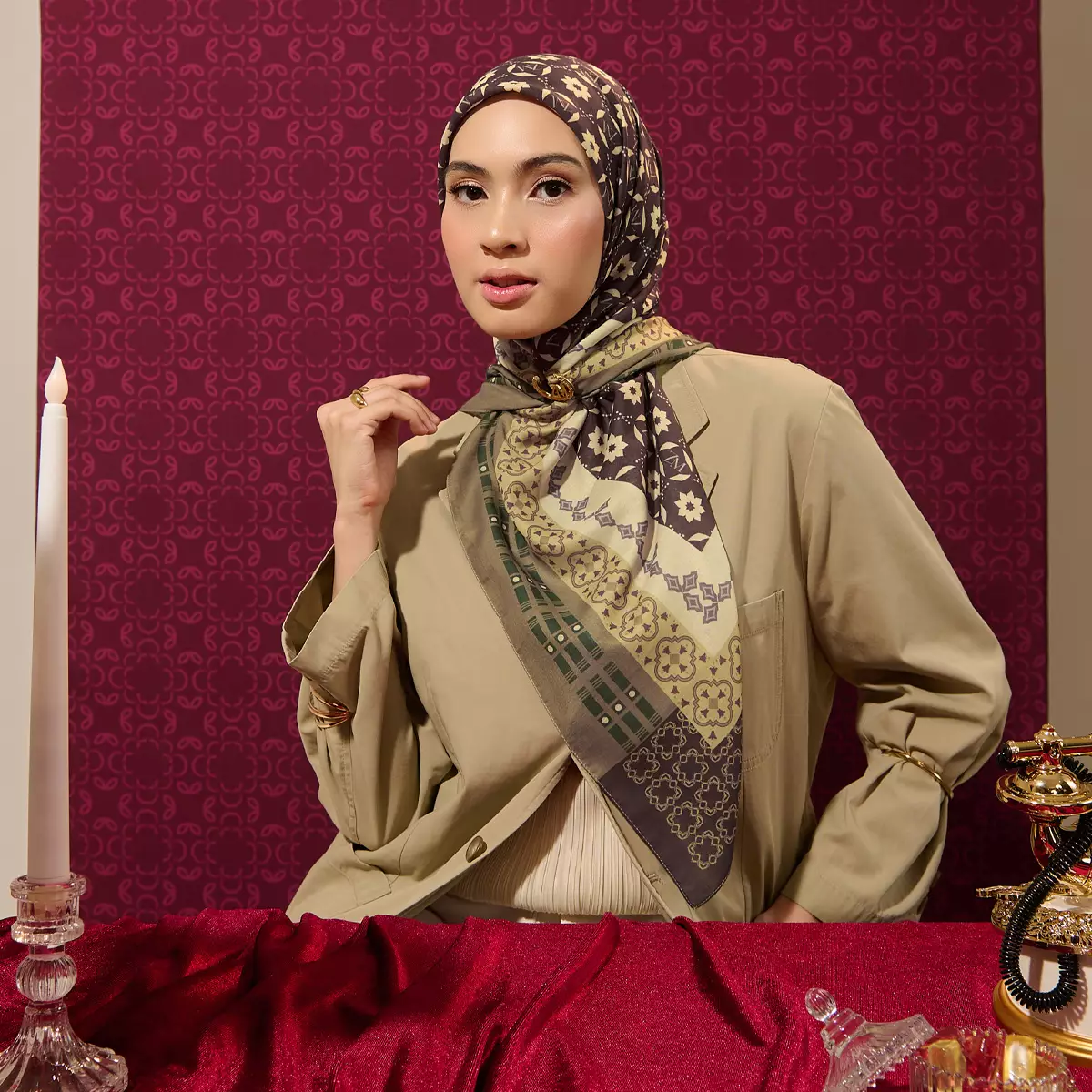 [INCLUDE PREMIUM HARD BOX] ZM Zaskia Mecca - Scarf Harmoni Irama Choco | Hijab Premium Square Motif | Kerudung Segi Empat