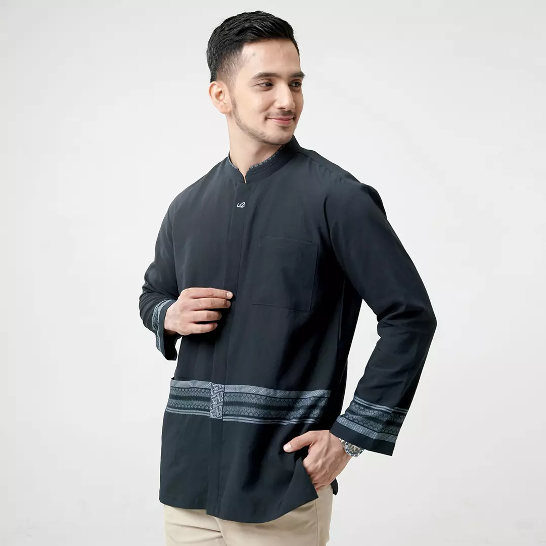 Rabbani - Kemeja Koko Muslim Pria Lengan Panjang Dewasa Faheem Exclusive - Blue Black
