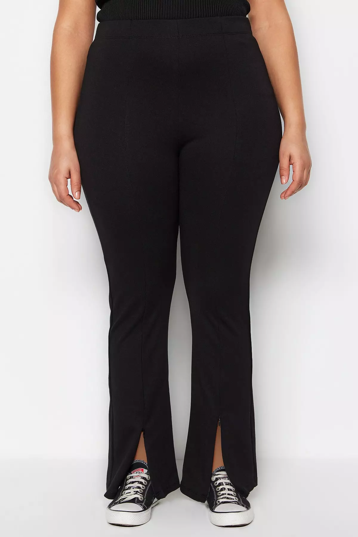 Skinny Knitted High Waist Trousers With Zipper