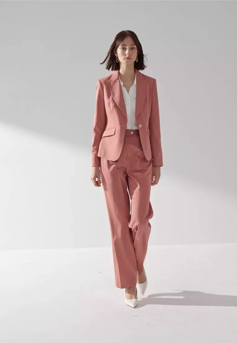 粉橘色劍領適中版西裝外套