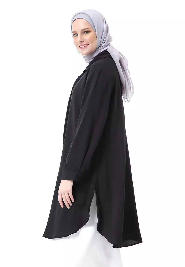 Azzahra Tunik Panjang Muslimah Wanita Long Sleeve Regular Fit Premium High Quality - Black