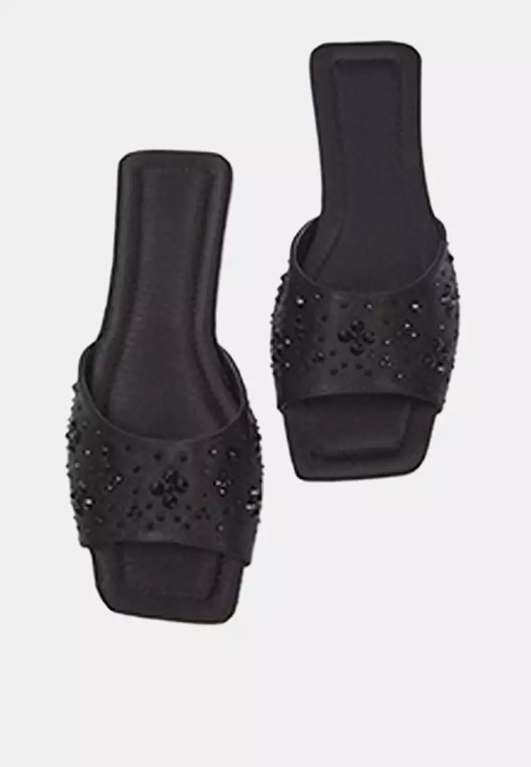 Black Stone Satin Stylish Women's Slippers Takss25Te00025