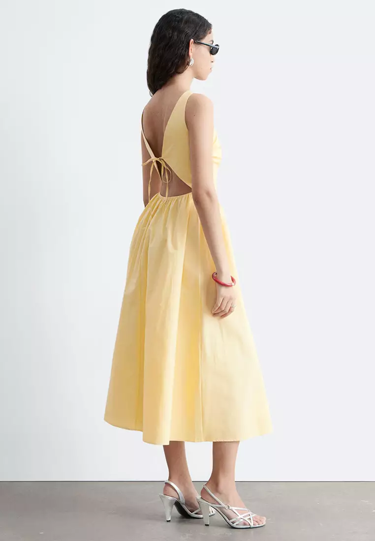 Tie-Back Cotton Midi Dress