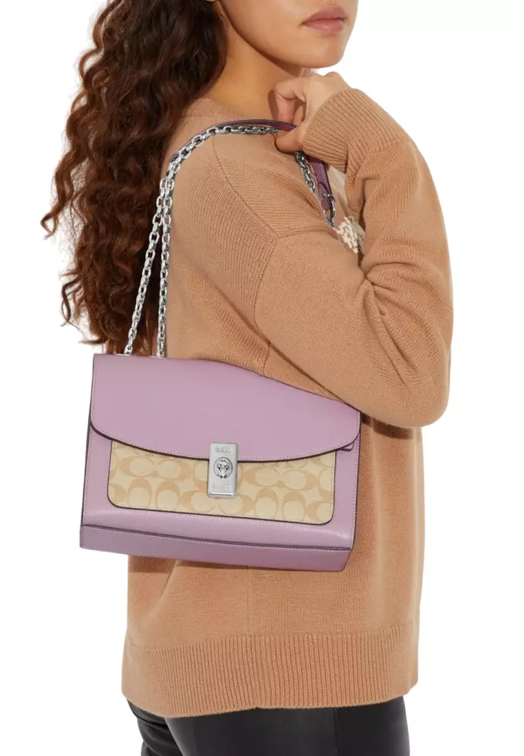 Lane Shoulder Bag In Signature Canvas - Light Brown/Ice Purple