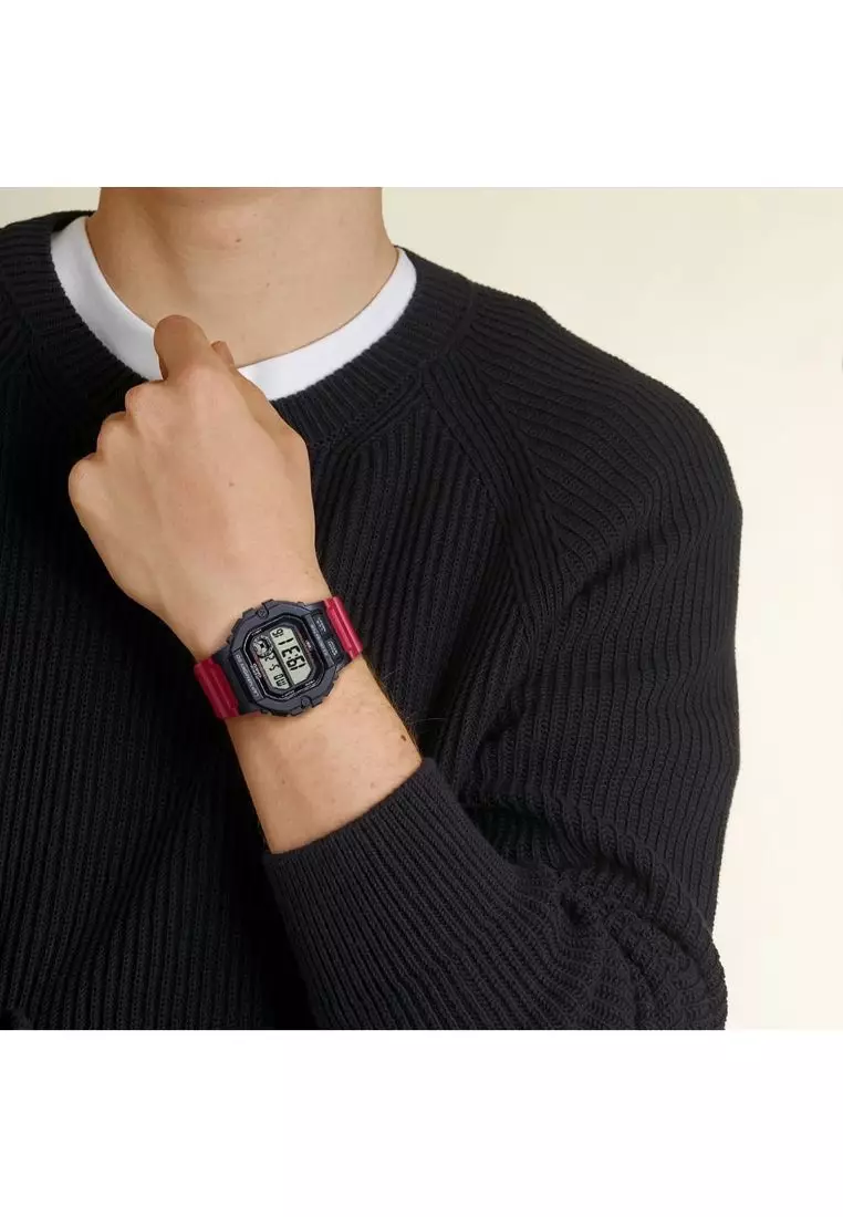 Men's Digital Watch WS-1400H-4AV Red Resin Strap Watch for Men