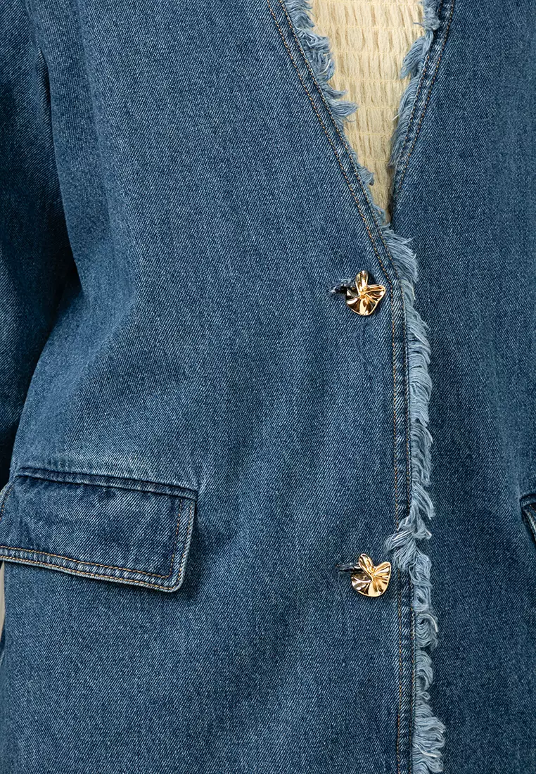 Nayla Collarless Denim Blazer
