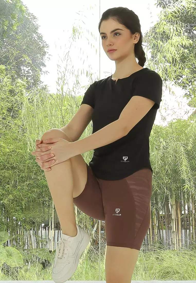 Fitwear - Kaos Olahraga Dryfit Wanita STAFIE V-NECK SLIMFIT S/S - BLACK