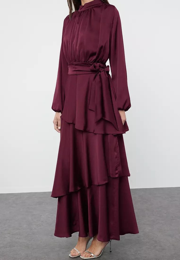 Modest Layered Satin Evening Dress