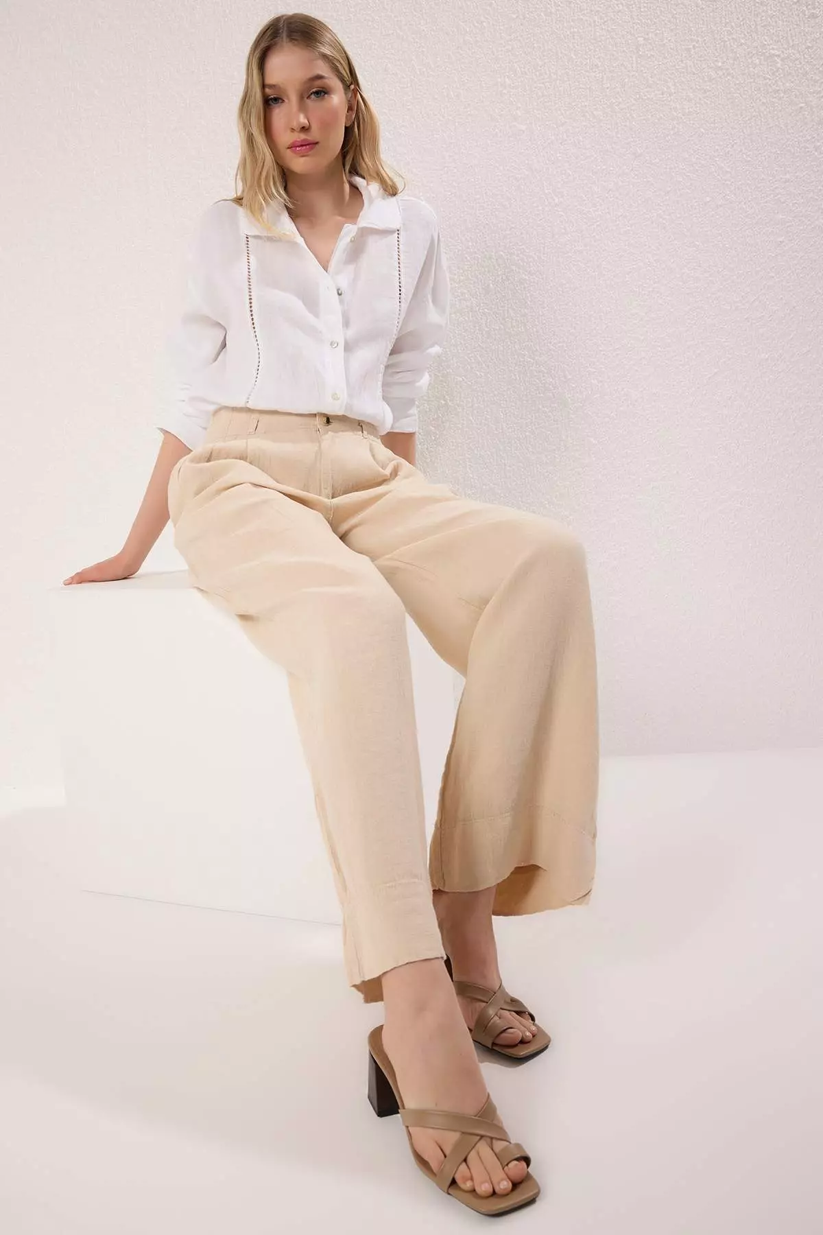 Mink Wooden Heel Detailed Women's Block Heels Slippers Takss25To00092