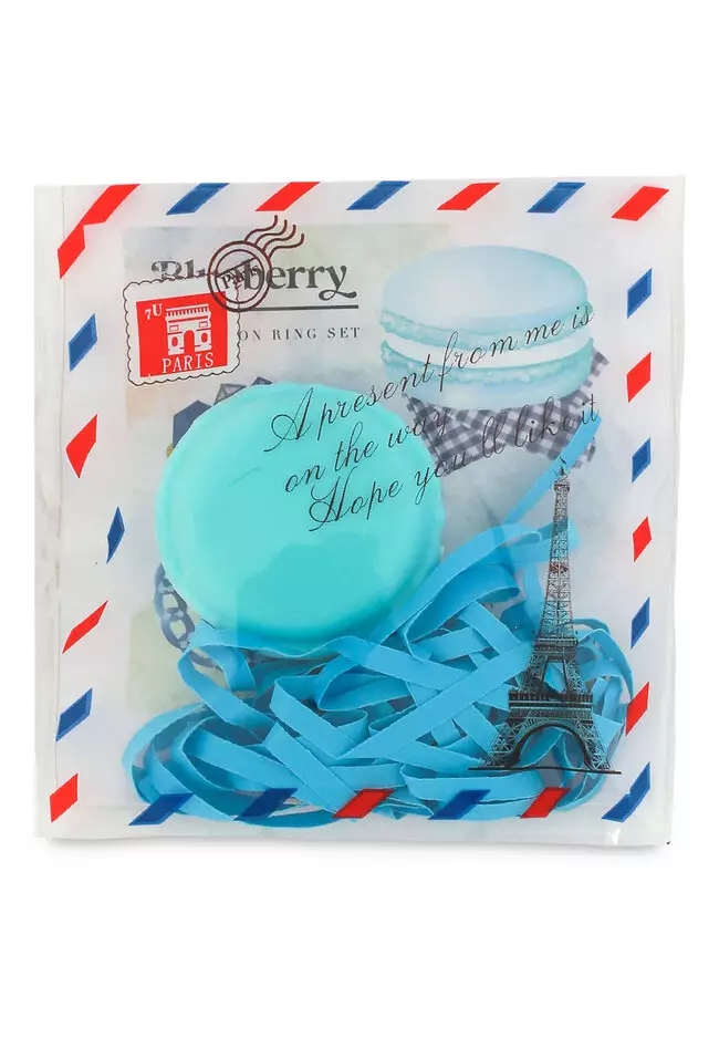 Macaron Ring Set Blueberry with Blue Agate