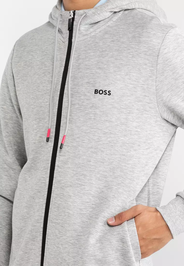 Boss athleisure logo zip hooded clearance sweatshirt