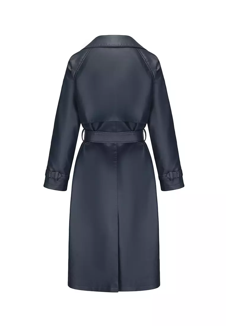 Oversized Faux Leather Trench Coat AD-M24PJ51