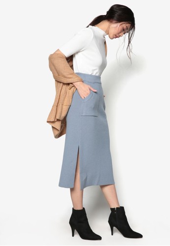 zalora 衣服評價韓系時尚貼合袋針織及膝裙, 服飾, 裙子