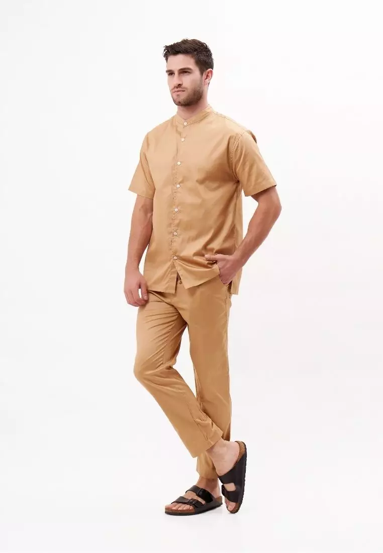Bazel Kemeja Pendek Pria Katun Organik Mocca | Organic Cotton Short Sleeves Shirt Men Mocca