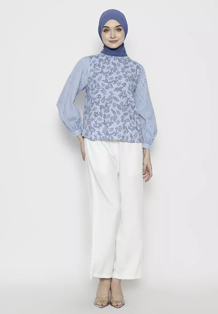 Urban Exchange Verano Blue Blouse - Atasan Blouse Printed Lengan Panjang
