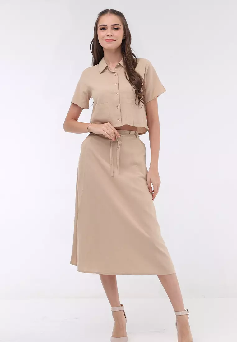 Short Sleeves Blouse/Skirt Terno