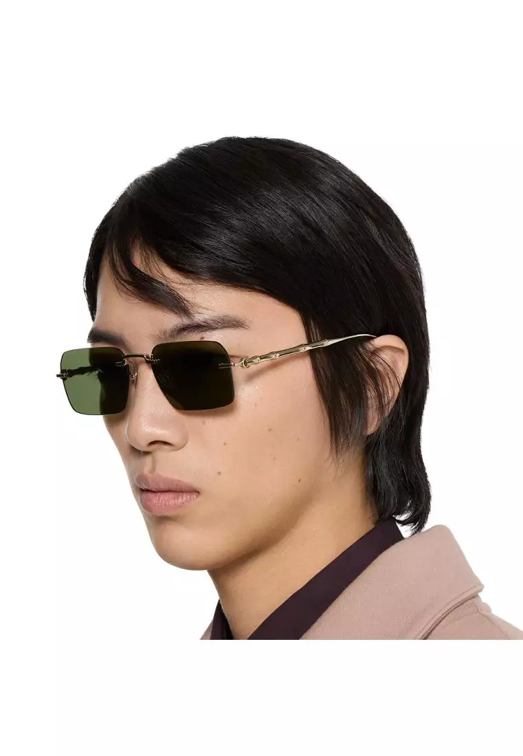 Jual Gucci Frameless Rectangular with Shiny Gold Toned Metal Sunglasses ...
