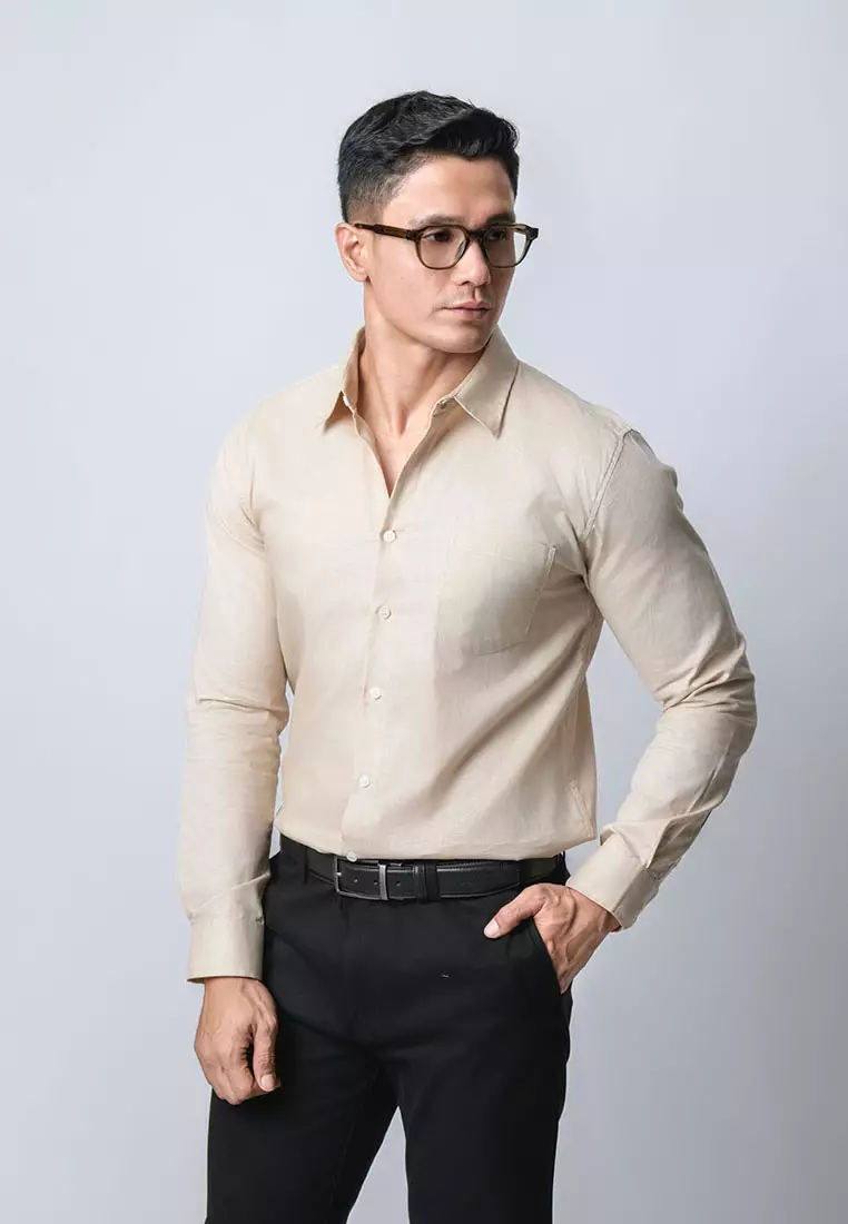 Light Khaki Rami Linen Shirt LS