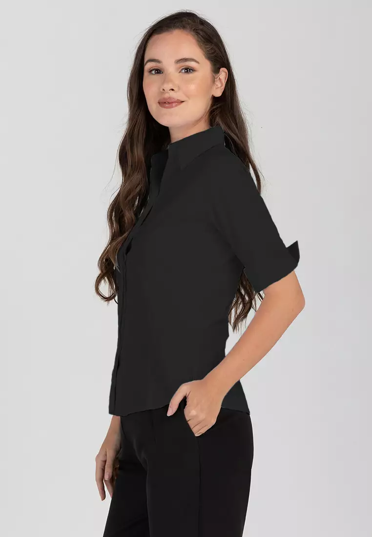 Diana 3/4 Sleeve Plain Button Down Office Blouse