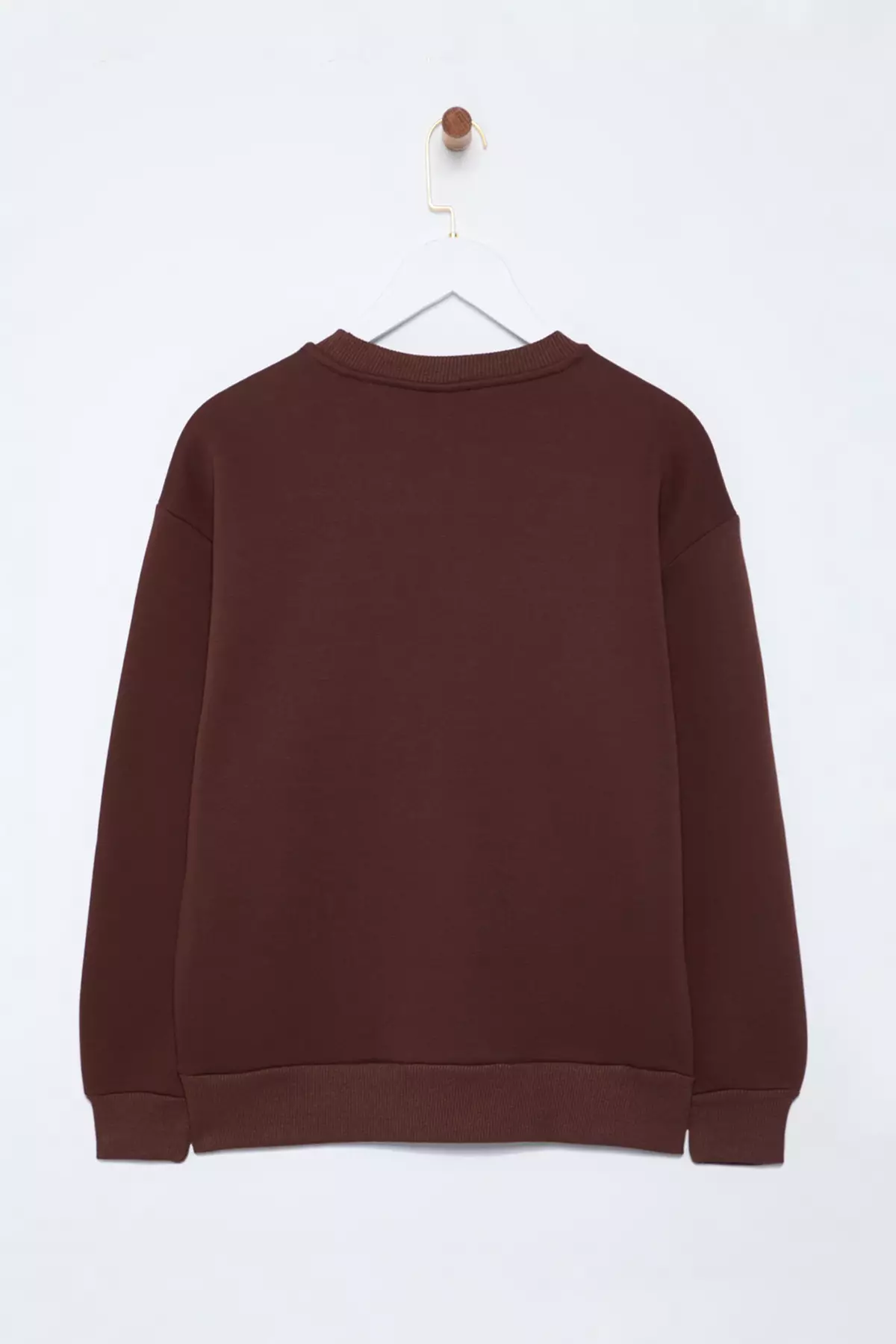 Thick Cut Brown Fleece Crew Neck Sweatshirt