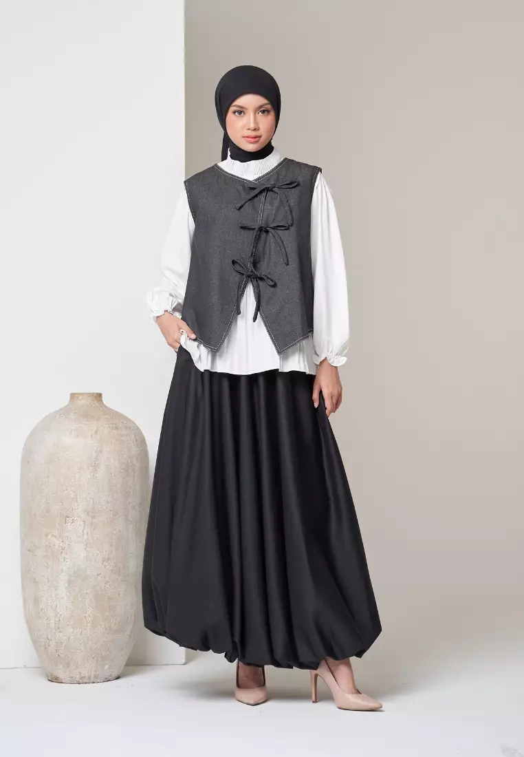 Selline Ribbon Vest - Black Denim