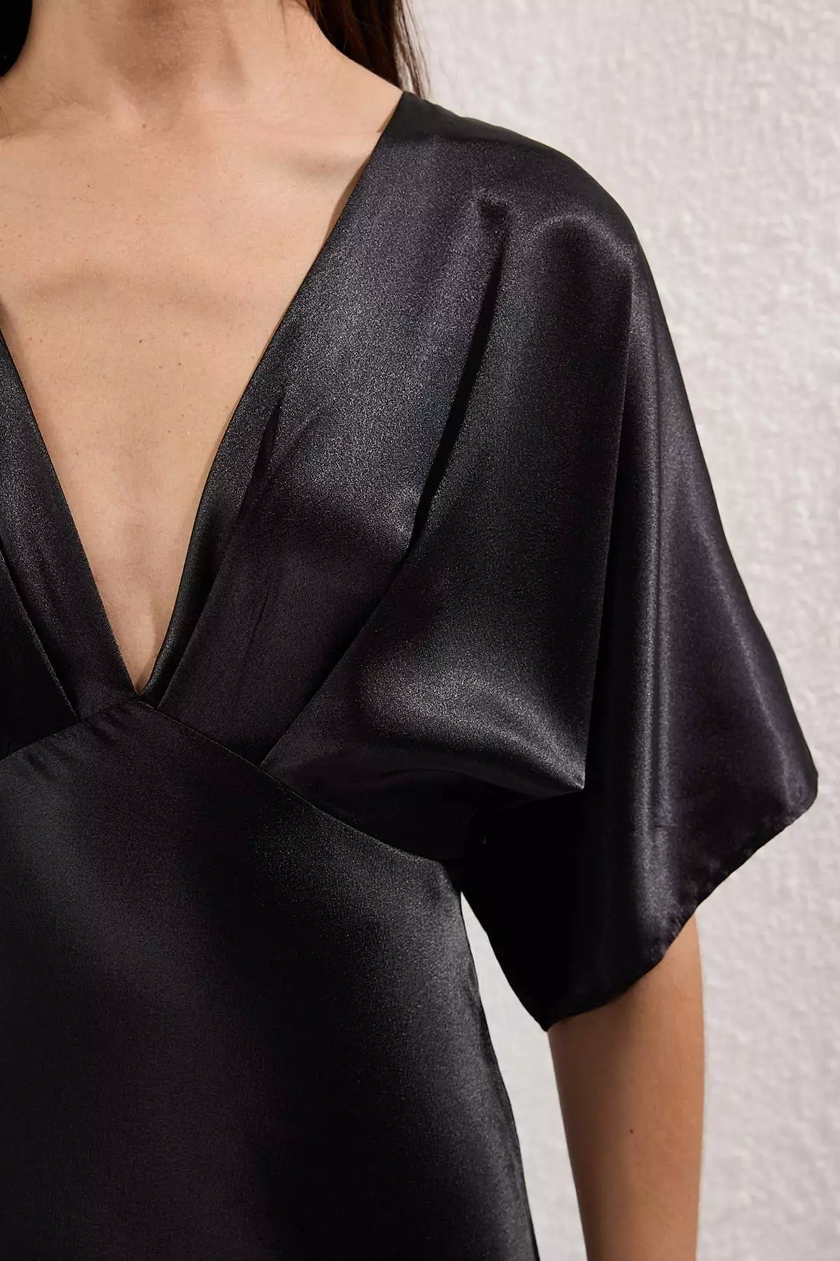 Black V Neck Satin Maxi Evening Dress