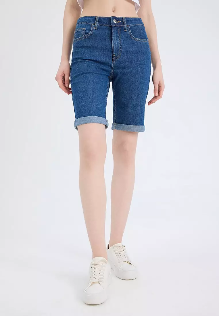 Buy DeFacto Normal Waist Folded Leg Jean Bermuda Shorts A1958Ax25Sm ...