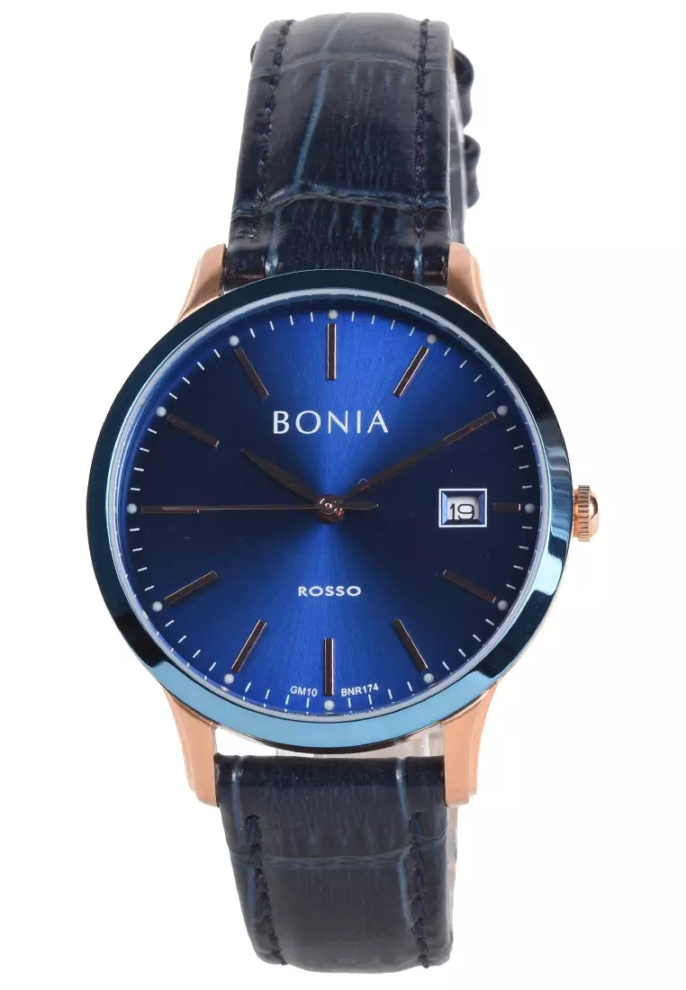 Bonia Rosso - Jam Tangan Wanita - Rosegold - Blue Leather Strap - BNR174-2582