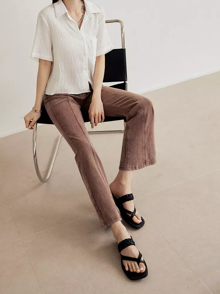 視覺細-5KG．鬆緊腰彈力炒鹽牛仔喇叭顯瘦褲薔薔款《BA7503》