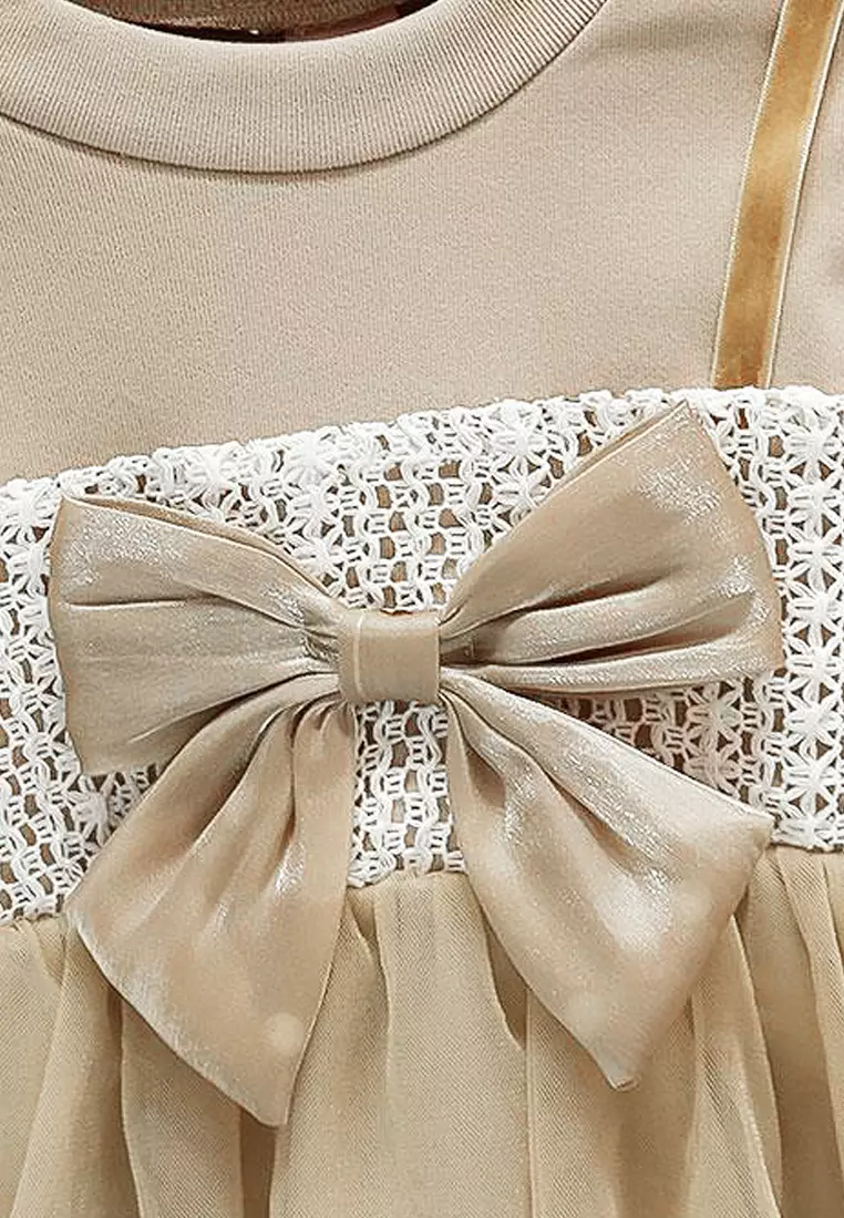 Wakakids Dress Bayi Anak Perempuan Lengan Panjang Gaun Pesta Rok Tutu Ribbon 4436 Venrz Mocca