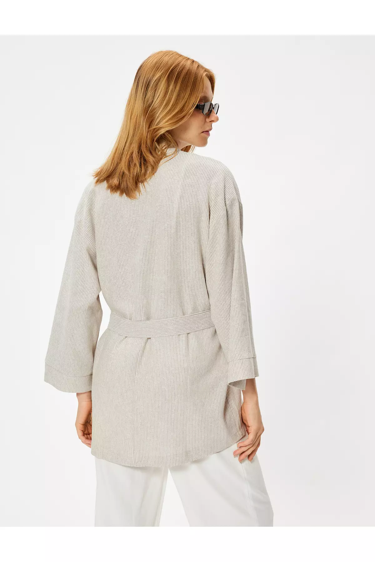 Oversize Linen Kimono Wide Long Sleeve and Belt Detail