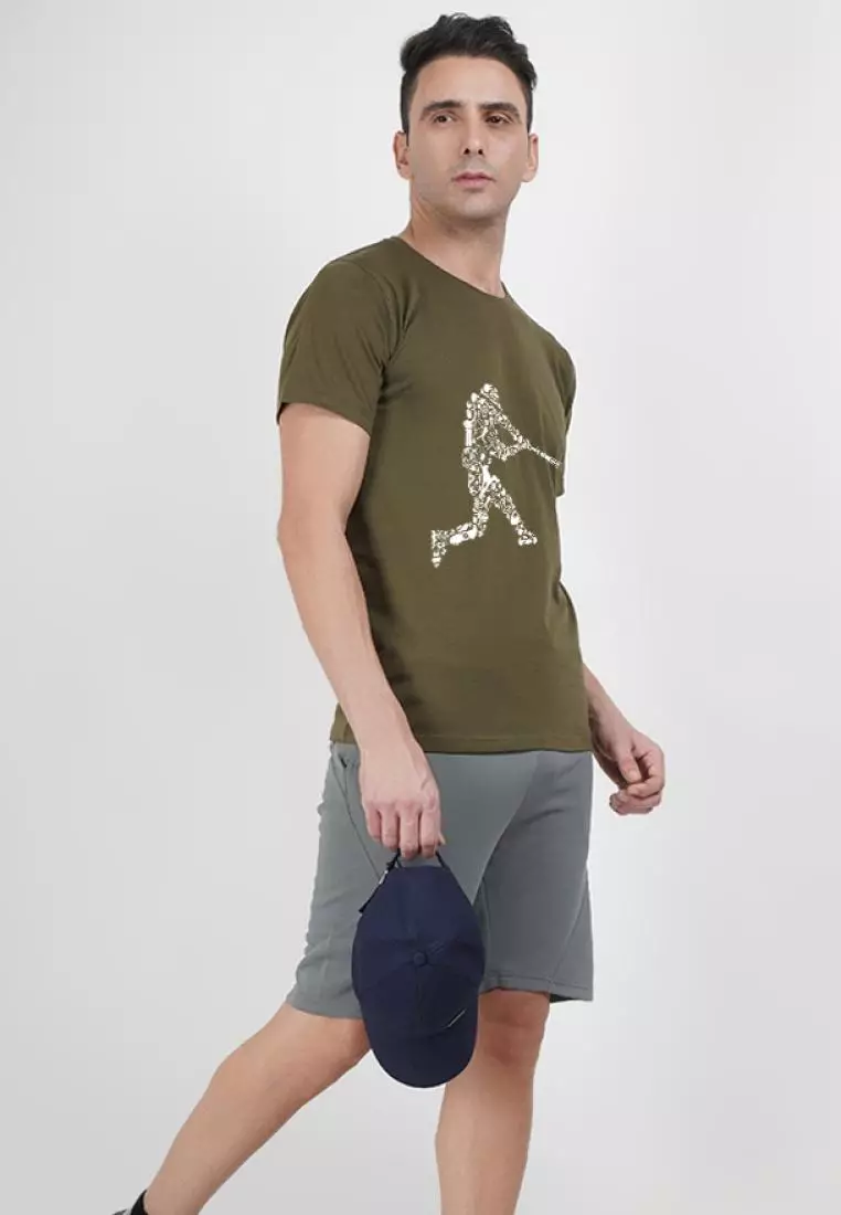 Baseball Graphic Olive Outdoor Running/Workout Short Sleeve Tee
