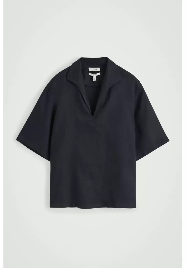OPEN-COLLAR LINEN SHIRT