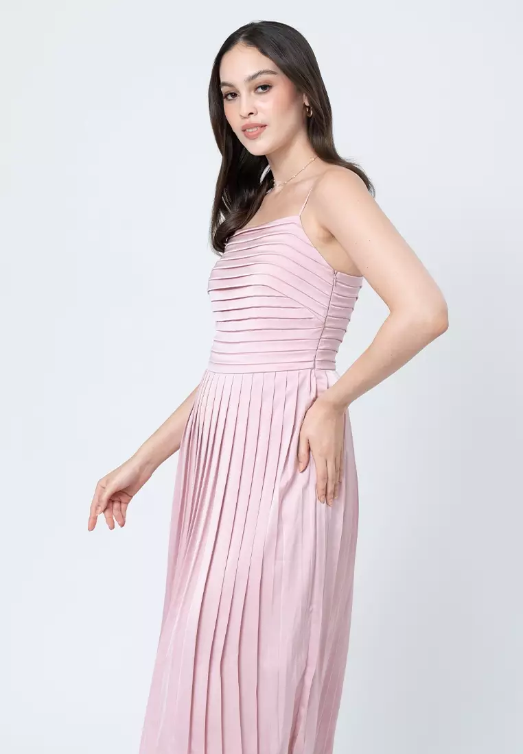 Tania Sleeveless Satin Pleated Dress