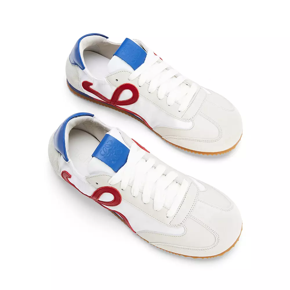 Jual Loewe Loewe Ballet Runner in Nylon and Calfskin Soft White/Cherry ...