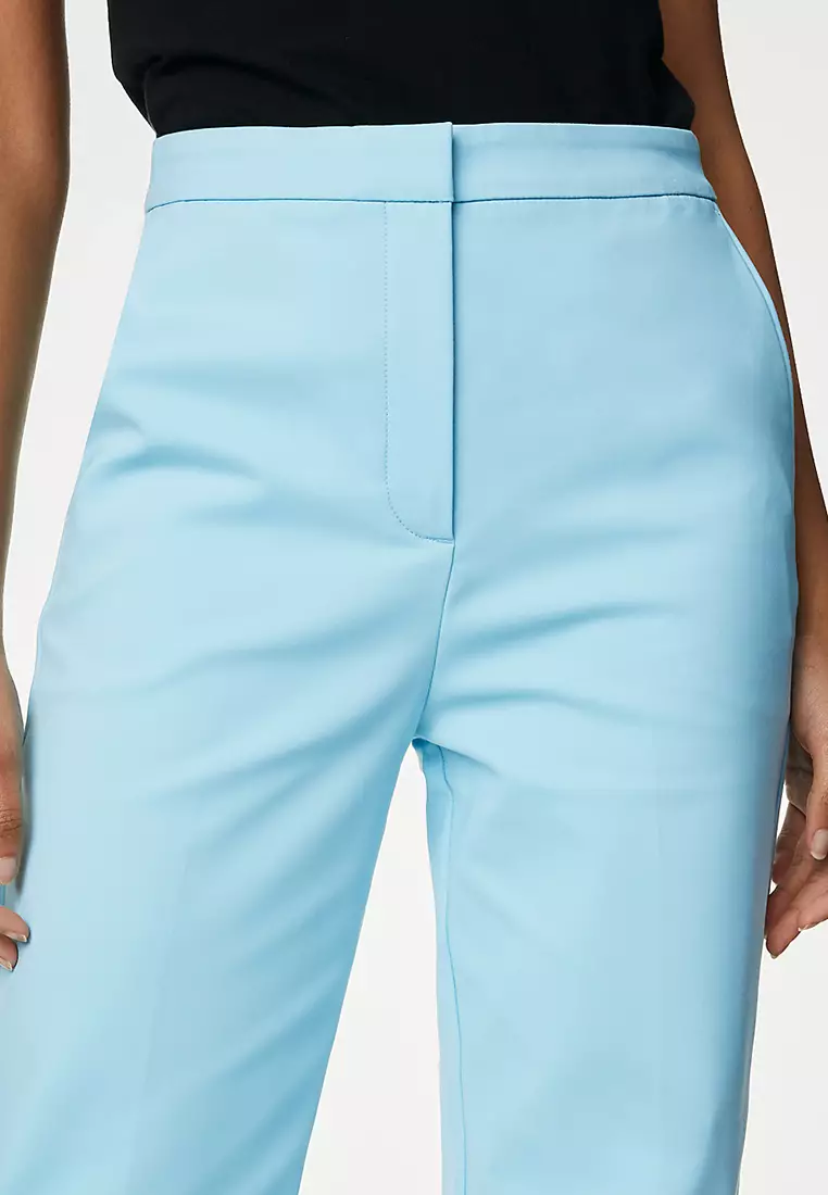 Cotton Blend Slim Fit Ankle Grazer Trousers